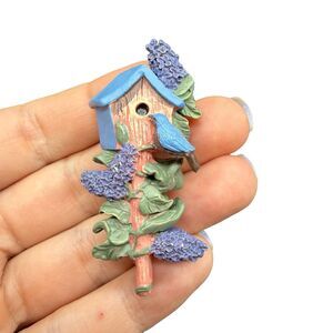 Vintage Jewelry Bird House Brooch Garden Pin
